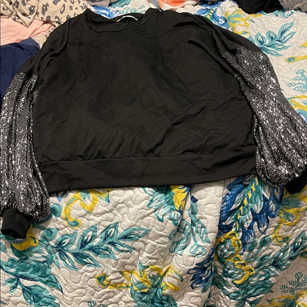 Elegant Black Sweatshirt with Sparkling Sleeves